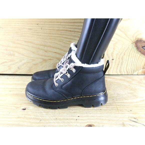 Doc Dr Martens Boots Womens 7 Black Leather Bonny Faux Fur Lined Combat Shoes - Picture 1 of 8